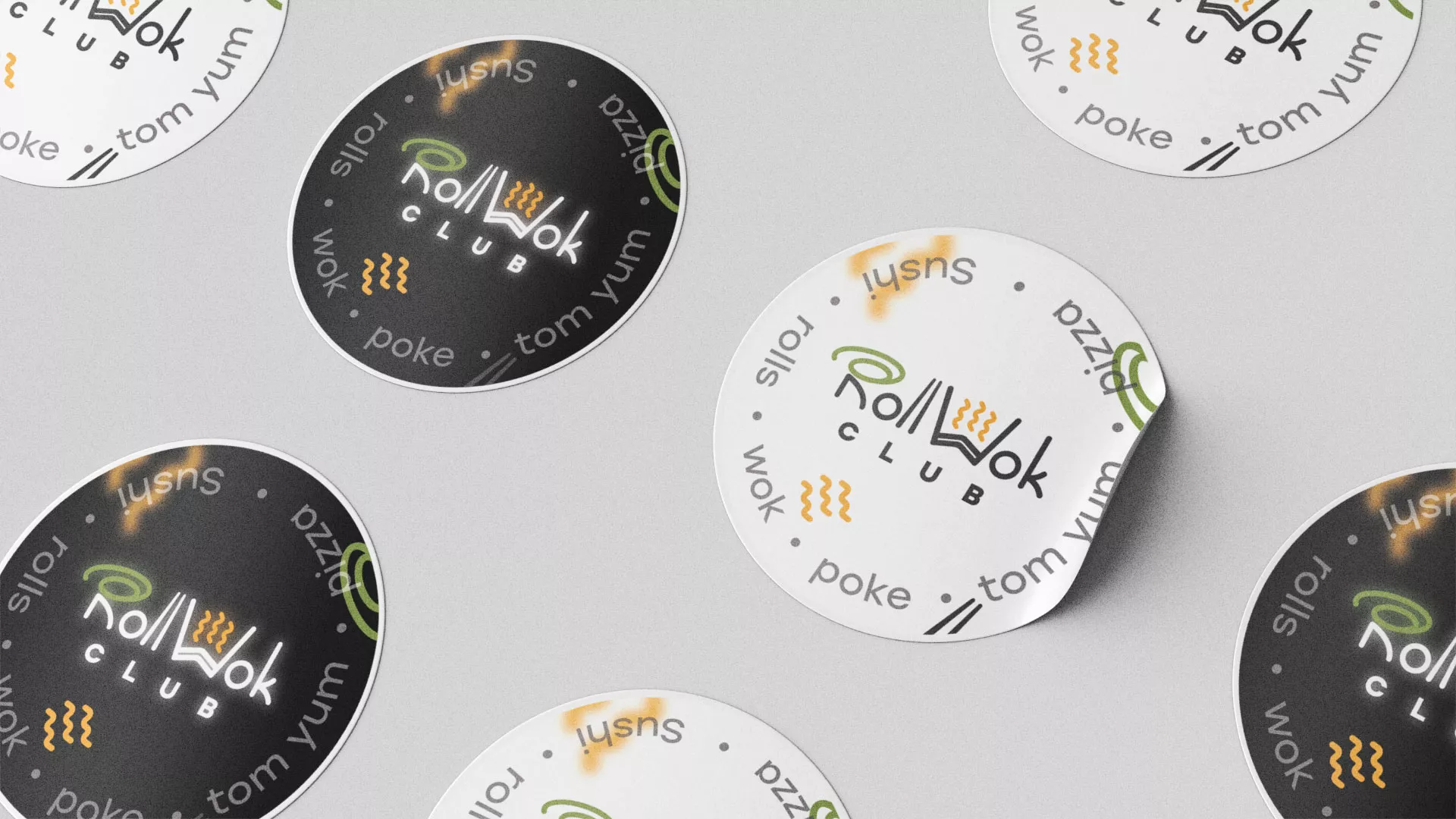 Разработка наклеек для суши-бара «Roll Wok Club» в Бакале